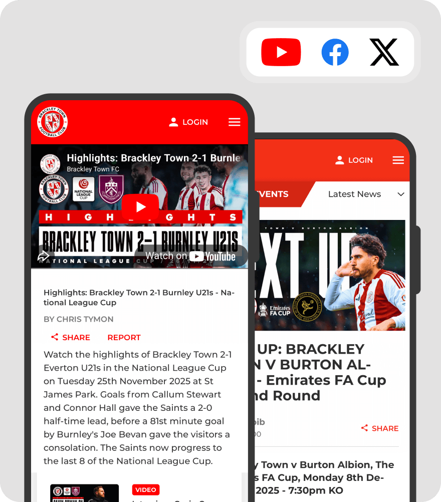 Pitchero content tools displayed across multiple devices including desktop, tablet and mobile