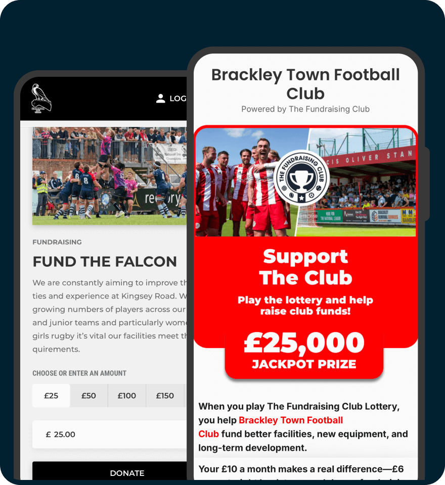 Pitchero fundraising tools displayed on multiple devices
