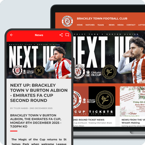 Pitchero club website displayed on a MacBook and a mobile phone