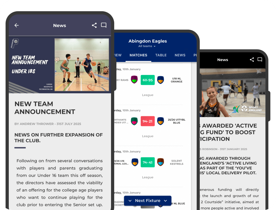 Basketball club websites and mobile apps showcase