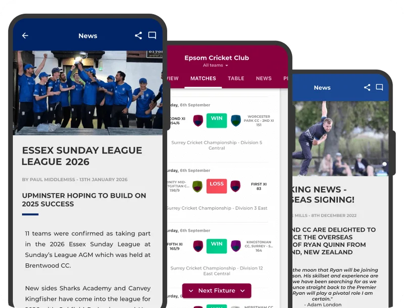 Cricket club websites and mobile apps showcase