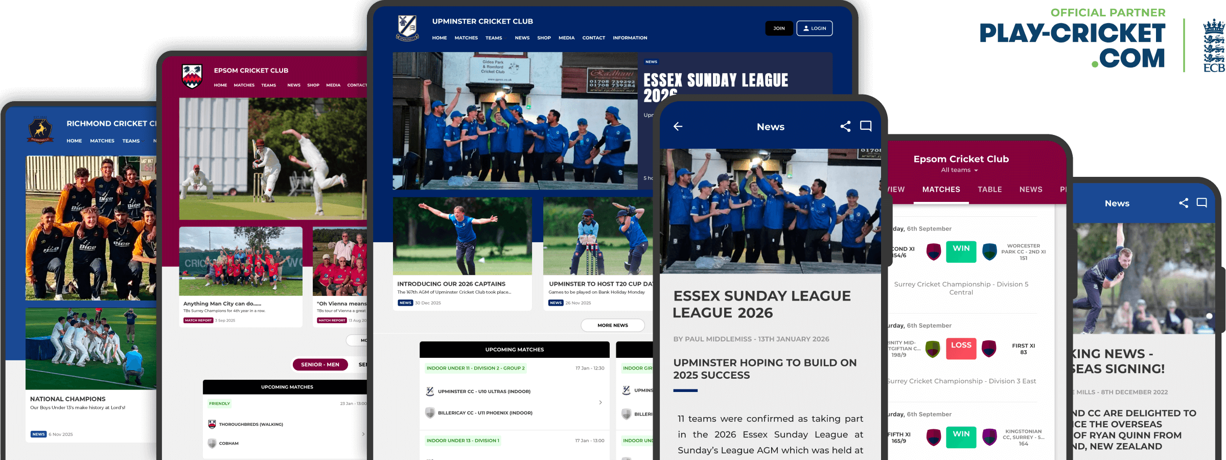 Cricket club websites and mobile apps showcase