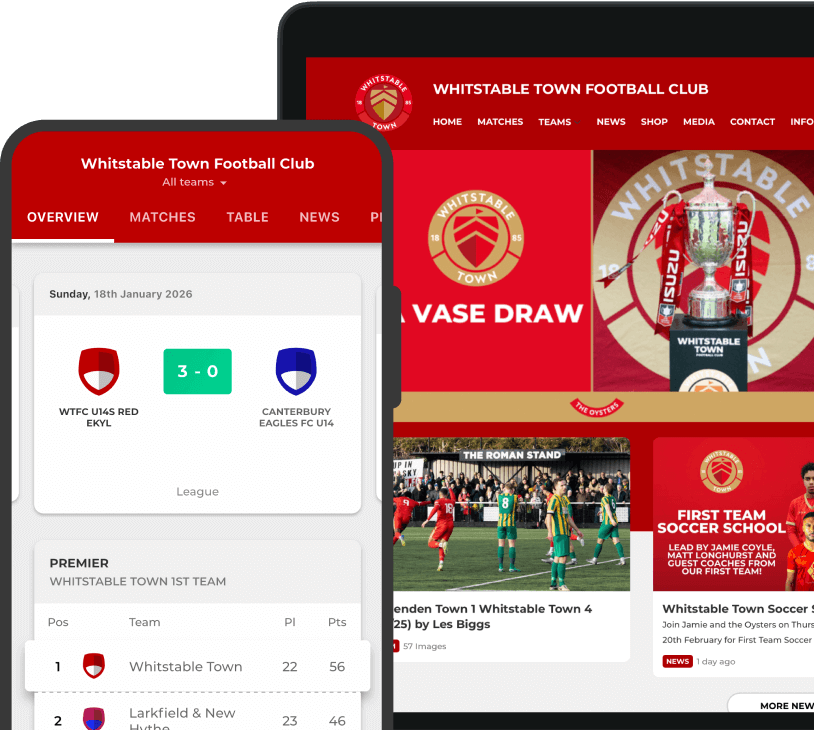 Football club websites and mobile apps showcase
