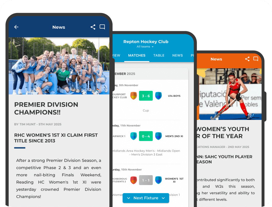 Hockey club websites and mobile apps showcase