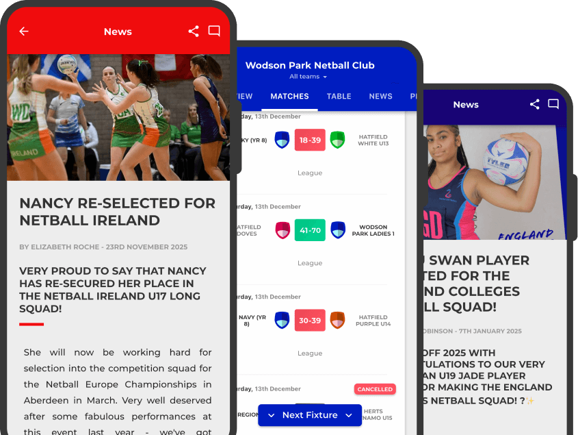 Netball club websites and mobile apps showcase