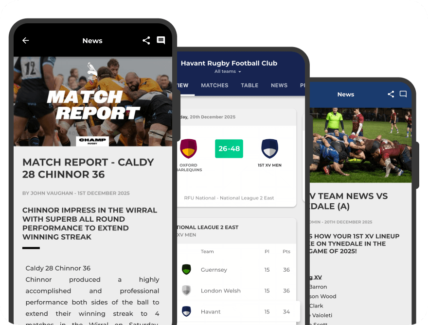 Rugby Union club websites and mobile apps showcase